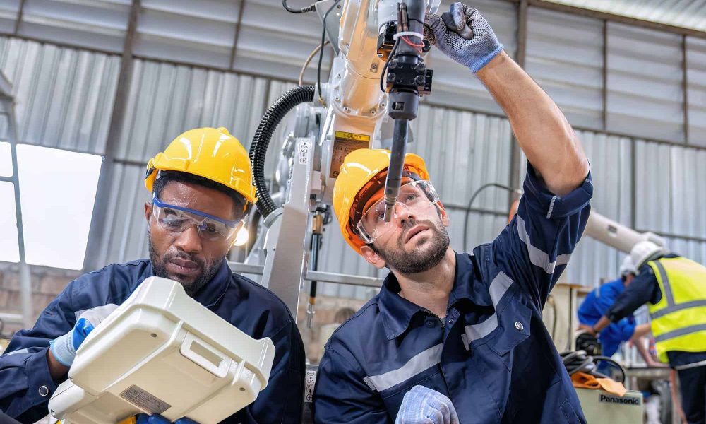 HVAC technician installing duct insulation in attic space